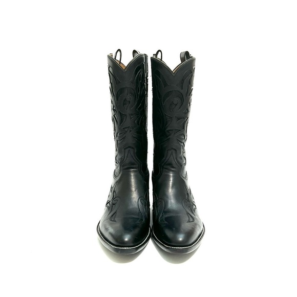 ROCKETBUSTER | Vintage 1990s black leather custom handmade floral cowboy boots - Picture 3 of 9